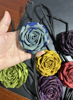 手工桑蚕丝香云纱玫瑰花腰带项链花苞装饰长度140公分大朵玫瑰