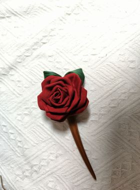 纯桑蚕丝香云纱玫瑰花发簪桃木短簪复古发饰布艺假花原创手工定制