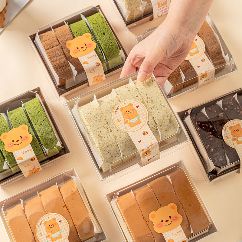 蛋糕卷包装盒贴纸网红瑞士卷毛巾卷切块分装烘焙甜点牛皮打包盒子 - 图0