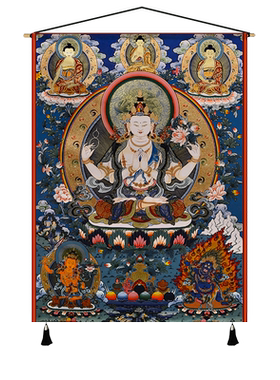 四臂观音菩萨西藏唐卡画像热贡精品客厅玄关供奉装饰画艺术挂毯布