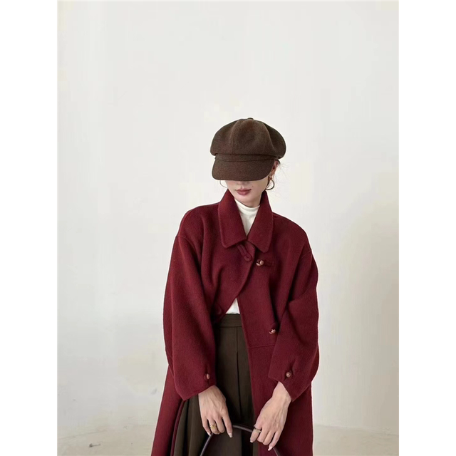 2025年秋冬新款双面羊绒大衣女中长款韩版宽松牛角扣羊毛外套女