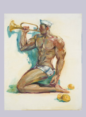 复古油画男性形象仪式感艺术神话题材装饰画桌面摆画复刻喷绘作品
