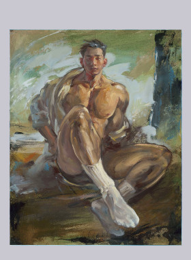 人体油画肌肉男体白袜画男生小众艺术原创复刻周边喷画艺术微喷