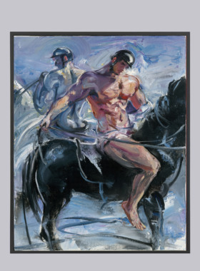 新古典油画作品骑马双人装修氛围新房室内客厅家居装饰复刻喷画