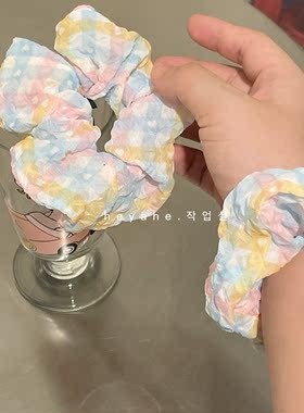 heyahe韩国橘子汽水清新格子发圈