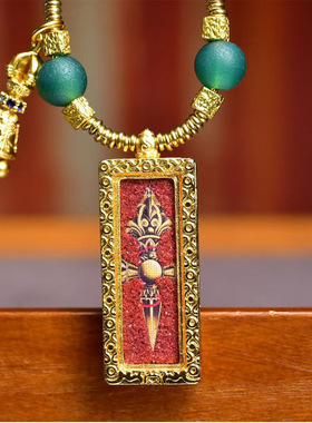 藏式文玩随身小唐卡黄财神嘎乌盒吊坠锁骨链金刚杵挂坠饰品项链