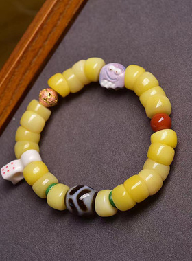 回流骨大肠珠手串单圈文玩佛珠白水晶玛瑙天珠松石配饰手链