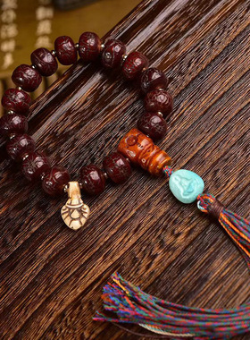 天然老玉化凤眼菩提手串单圈藏式切片回流骨三通配饰男女复古文玩