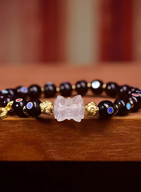 天然朱砂供多宝星月菩提手串单圈白水晶双头莲花配饰文玩佛珠手链