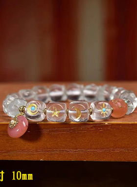 天然琉璃雕刻郁金香手串单圈文玩佛珠盐源玛瑙阿呆日月星辰手链