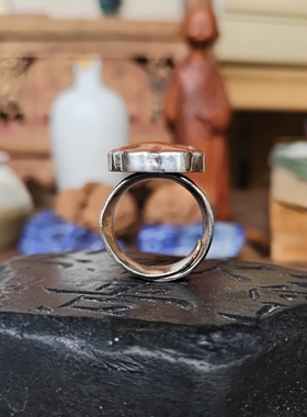 苗乡银绣坊中国风原创孤品纯手工镶嵌老玛瑙老神仙八仙活口戒指