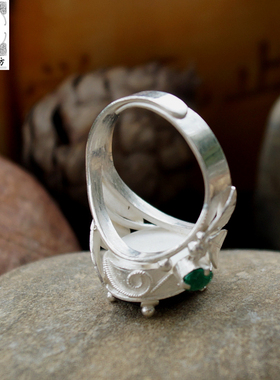 苗乡风錾刻足银宝石定做戒托