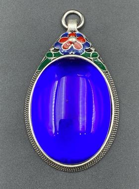 新款蓝色猫眼石蛋形吊坠 猫眼石椭圆吊坠 挂件