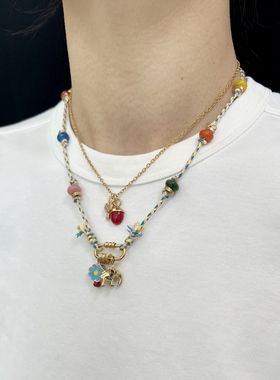 LYUMIN原创戴花的小象编织百搭清新配色松弛感项链2025新