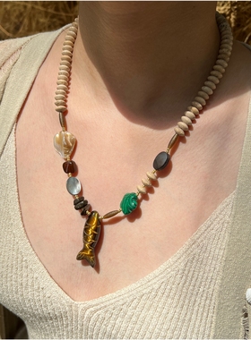 minna lu 原创好运锦鲤天然石串珠项链