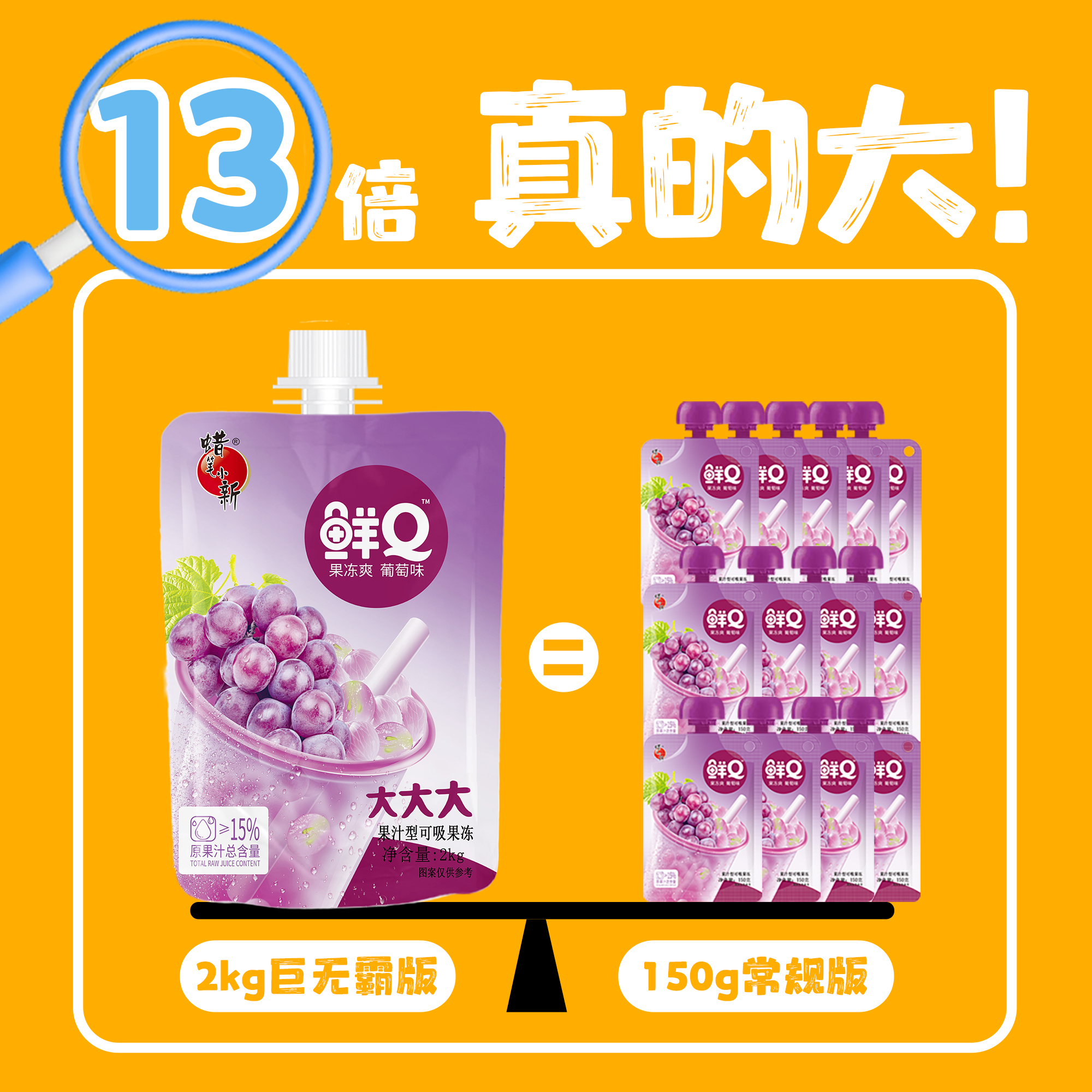 蜡笔小新2kg超大吸吸果冻大袋可吸果汁果冻巨无霸400g可吸吸果冻