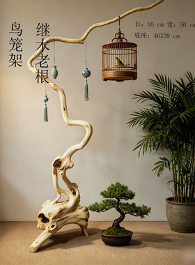 名木堂百年鸟笼架 中式田园 原木实木根雕摆件 茶室展厅 名宿造景