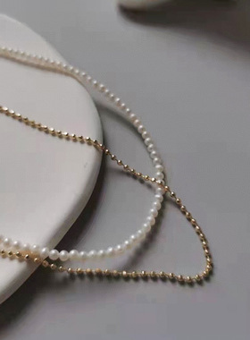 双层叠戴珍珠项链百搭14k