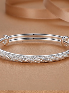 纯银白银实心虎年手镯年轻