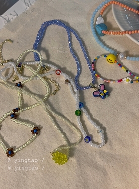 彩色小米珠串珠项链女