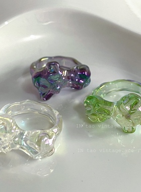 太美了波光粼粼炫彩不规则戒指