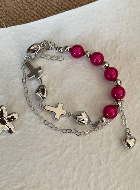 玫红闪光珠ins潮小众设计