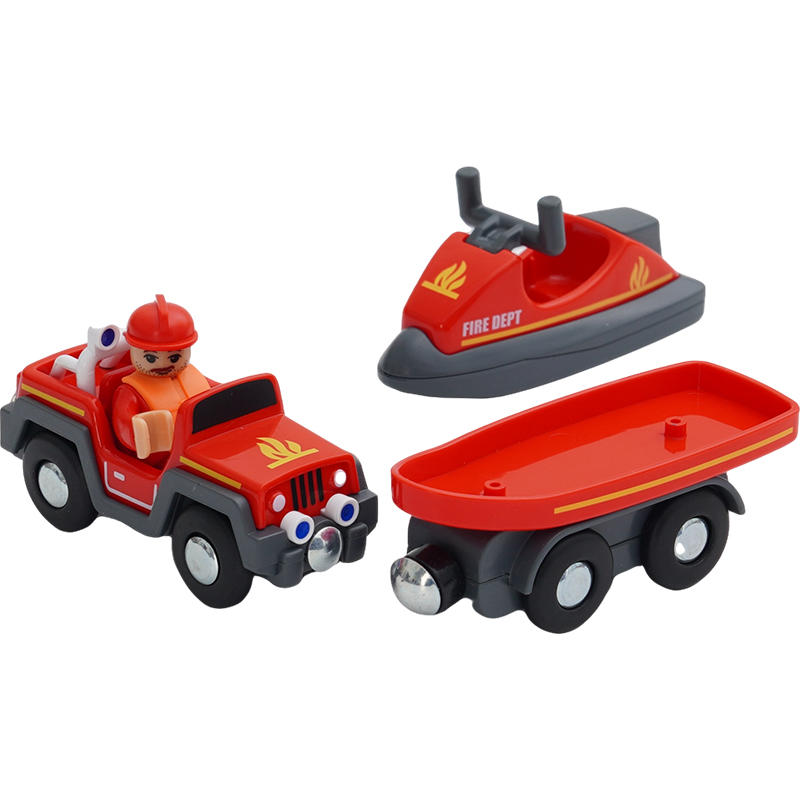儿童手推发声发光救护警车消防情景小车兼容木质米兔火车轨道玩具 - 图3