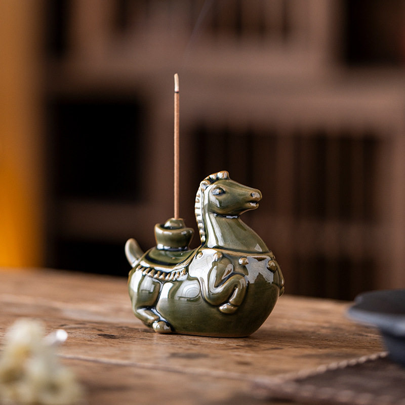 陶瓷唐马青瓷线香插马上有钱创意茶桌摆件立式香插礼品香插香道,淘宝优惠券,粉丝福利购,淘宝优惠卷