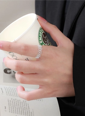 S999纯银梅花镶钻开口戒指