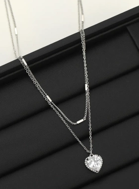 新款真金电镀微镶锆石爱心项链