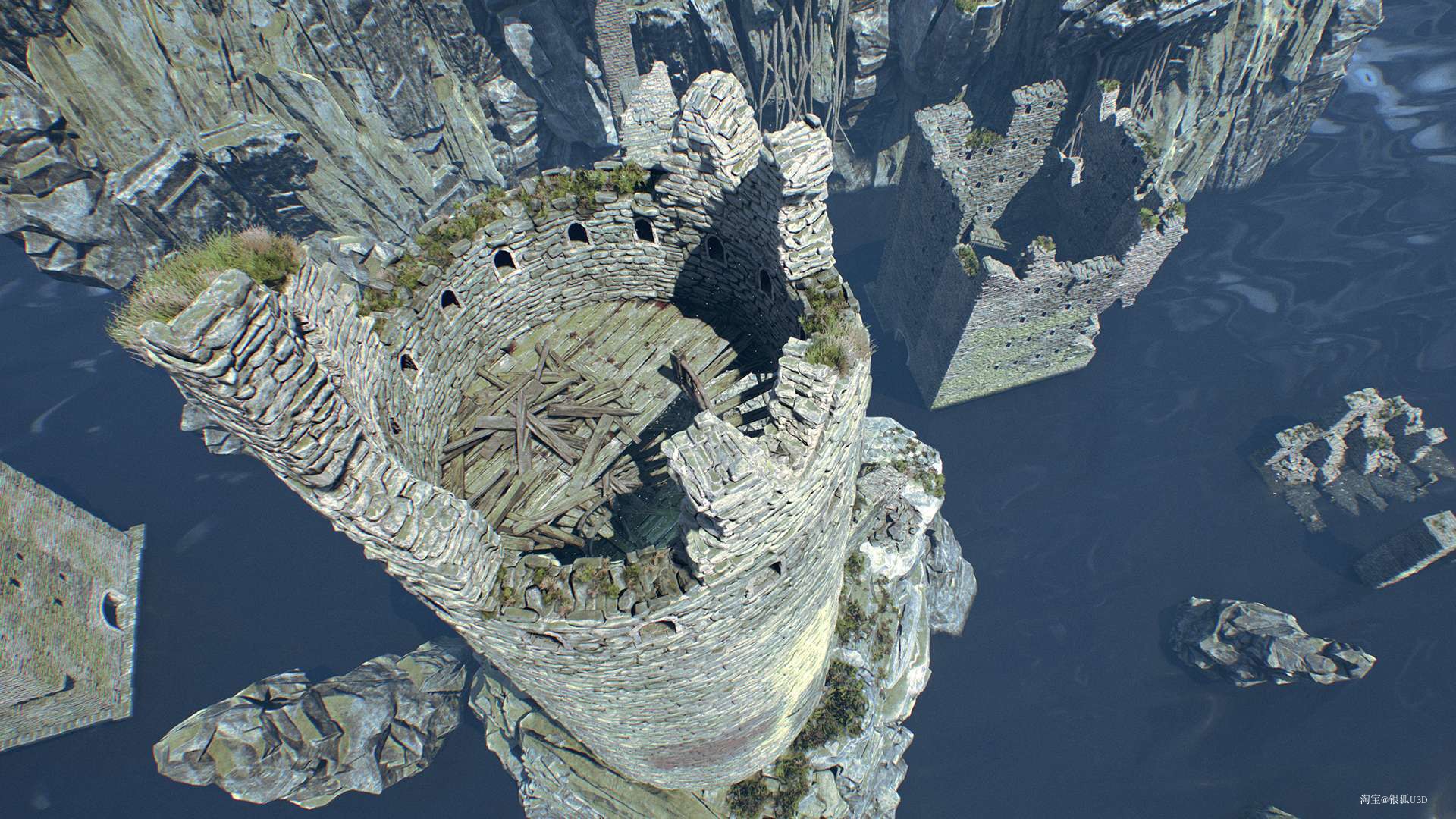 UE4 虚幻4 Cliff Tower Ruins 4.14-4.16海岸悬崖破旧城堡房屋 - 图0