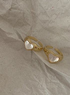 ins风复古心形女贝母镀18k金