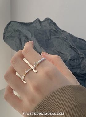 女钛钢高级感镶钻细圈滴胶戒指