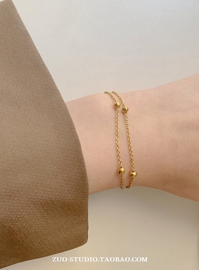 女钛钢小众轻奢金色双层珠子手链