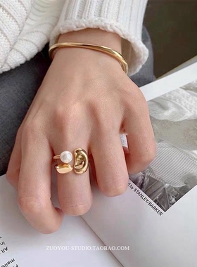 女钛钢复古珍珠戒指时尚不掉色