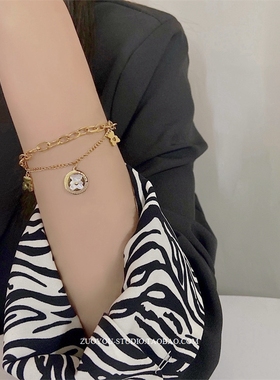 INS小众白贝母双层叠带金色手链