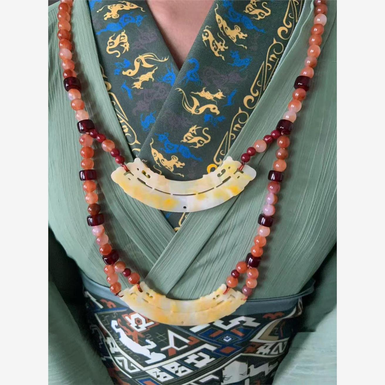 战国袍项链汉服配饰仿玉璜项链软璎珞玉佩秦汉曲直裾魏晋风宿命感 - 图0