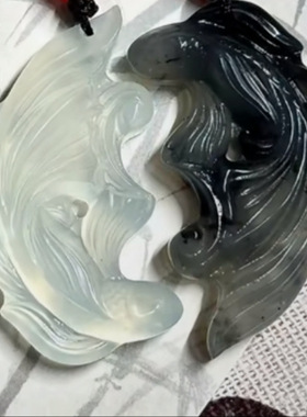 压襟双鱼佩灵动小鱼古风汉服配饰旗袍装饰桌面摆件