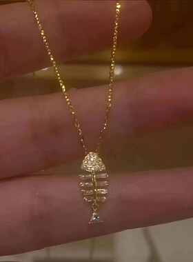 新款金色鱼骨项链女锁骨链轻奢小众简约百搭时尚设计送女友闺蜜