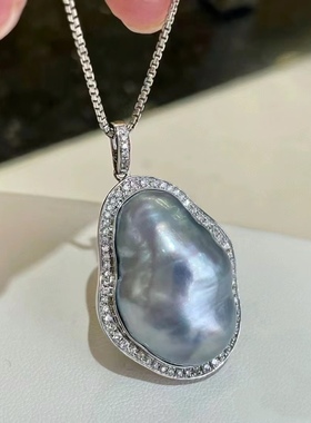 贵族澳白蓝血海水巴洛克银钻镶边吊坠万能扣时尚高级