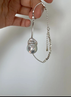 淡水蓝血巴洛克手链碎银子S925清冷高级轻奢小众异形珍珠巴洛克