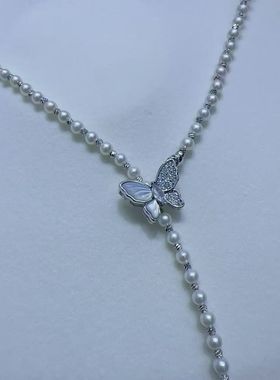 天然淡水珍珠诸暨发货蝴蝶扣珍珠毛衣链四季可戴正圆极光