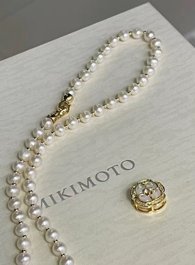 山茶花扣极光无瑕天然淡水珍珠项链复古轻奢法式小香风七夕礼物