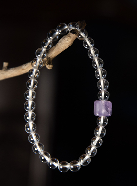 天然透明圆珠立方体紫水晶手链