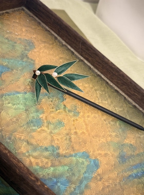 绒花发簪纯手工非遗蚕丝绒花发饰竹叶款发簪手工制作送礼自用包邮
