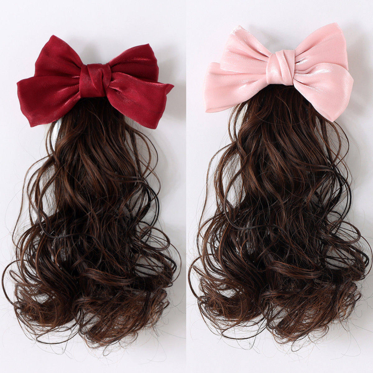 小孩假发马尾蝴蝶结30厘米卷发女孩梨花卷逼真可爱造型仿真发马尾