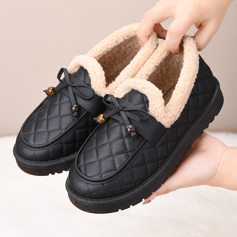 冬季老北京棉鞋女加绒保暖皮面妈妈鞋加厚防滑软底女士豆豆鞋棉靴 - 图1