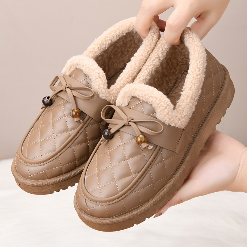 冬季老北京棉鞋女加绒保暖皮面妈妈鞋加厚防滑软底女士豆豆鞋棉靴 - 图2