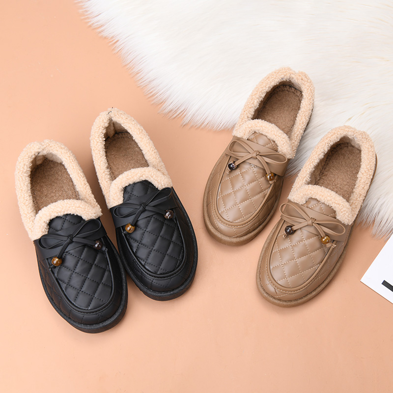 冬季老北京棉鞋女加绒保暖皮面妈妈鞋加厚防滑软底女士豆豆鞋棉靴 - 图3