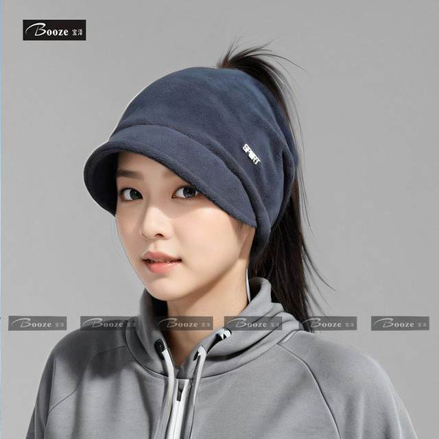Winter running hat with ponytail, sports headband and ear protection